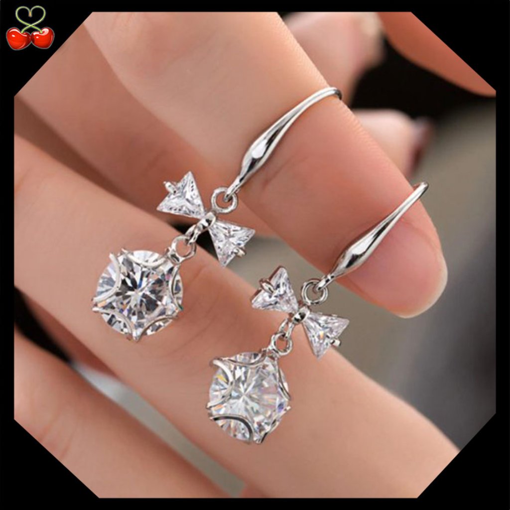 Cz Crystal Bow Earrings 925ss